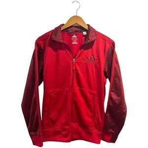 Adidas Track Jacket Climalite Red Full Zip Long Sleeve Embroidered- Small